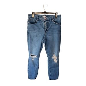 Good American Good Legs Skinny Jeans Blue Distressed High Rise GLCNF731T 14/32